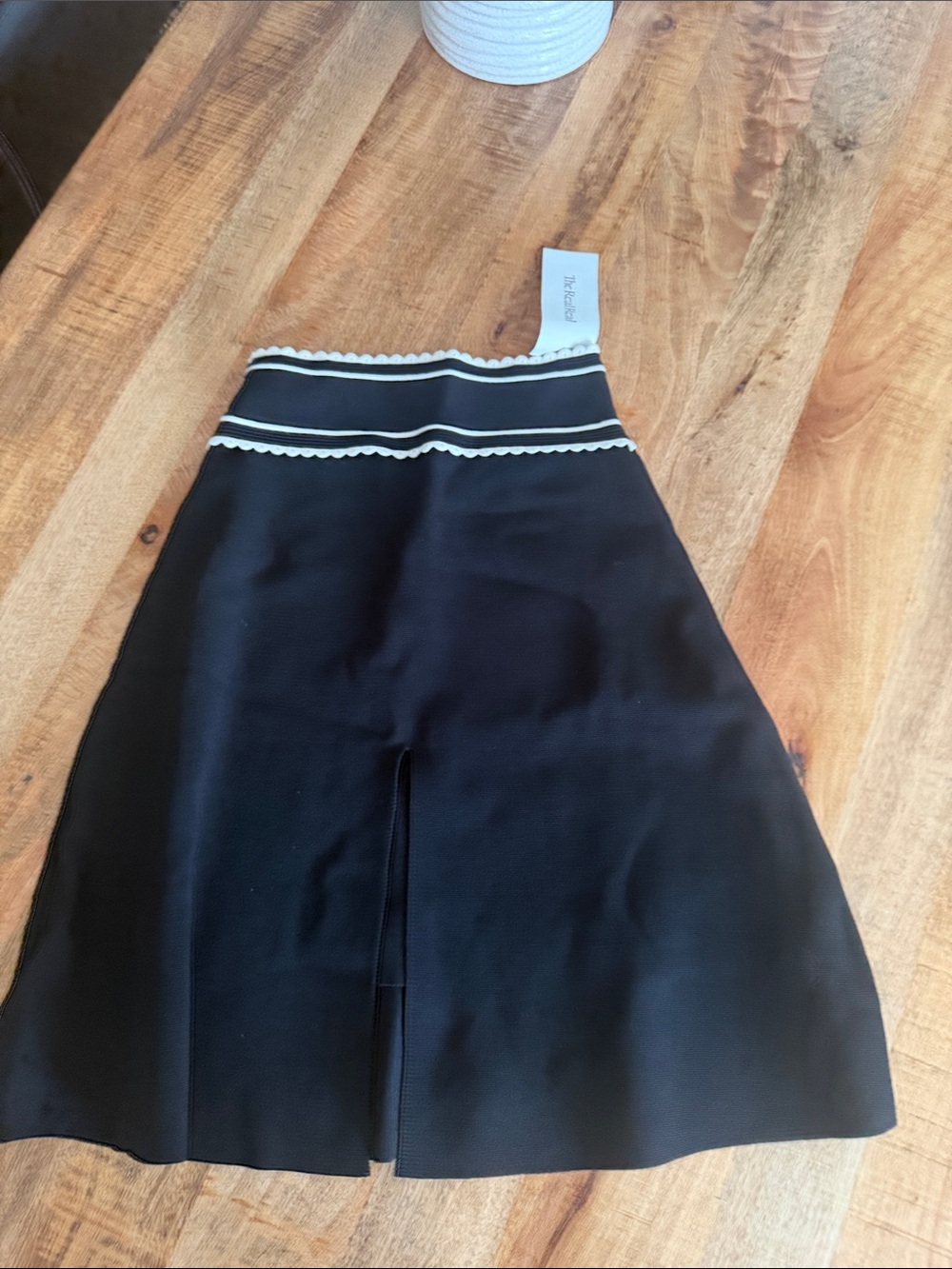 Sandro Black A-Line Skirt with White Scallop Trim